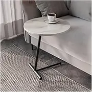 C Shaped Side Table, Round Couch Table End Tables Slide Under Sofa Snack Coffee Tables with Metal Frame Base for Bedroom Living Room Small Spaces (Color : White, Size : Black)