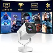 【Built in Apps】Mini Smart Projector with WiFi and Bluetooth, 270° Adjustable Movie Projector, 1080P Support Portable Projector for Phone, Android System, Electric Focus, Auto Keystone, 50% Zoom