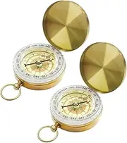 Metal Pocket Compass, 2 Pcs Camping Survival Compass for Hiking, Hunting, Climbing (Gold)