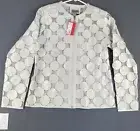 VTG Natto Leather Circle Jacket Sz M NWT Full Zip Band Collar Pearl White Mesh