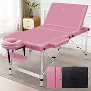 ALFORDSON Massage Table Folding Massage Bed Adjustable 75cm Wide Portable Therapy Table Lift Up SPA Bed, Pink