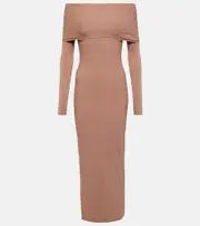 [Alaia] Alaïa Off-shoulder jersey midi dress AU 16 beige