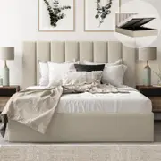 Celine Queen Beige Storage Gas Lift Bed Frame