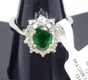Emerald Green Chrome Diopside Ring 1.2 CT CZ .80 CTW 925 Sterling Sz 6