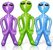 Novelty Place 32'' Jumbo Inflatable Alien 3 Packs - Alien Inflate Toy for Kids and Children - Halloween Birthday Themed Party Decoration (Green, Blue and Purple)