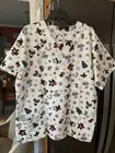 Holiday Snowmen Heart Holly Berry Leaves Snowflakes Medical Scrub Top Pockets XL