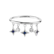 14K Solid Gold Diamond Sapphire Dangle Element Stakle Ring - Size 6, 7, 8 White