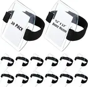 Epakh 30 Pcs Arm Badge Holder Armband ID Card Holder with Hook and Loop Fastener Clear Plastic Name Tag Badge Carrier, Universal Size(Simple Strips,Black)