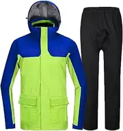 [KDOQ] Waterproof Rain Jacket Waterproof Rain Suit (Jacket + Trousers) Breathable Windproof Rainwear Lightweight Raincoat Outdoor Hooded Rain Gear Portable Rain Jacket (Color : A, Size : XXL)