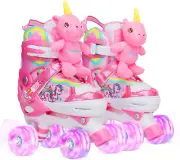 Unicorn Doll Kids Toddler Roller Skates for Girls, Quad Skating Shoes with Shiny