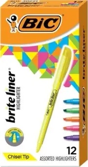 BIC Brite Liner Highlighters, Chisel 12 Count (Pack of 1), Assorted Colors