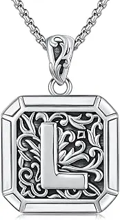 [XIXLES] Initial Letter Necklace 925 Sterling Silver Unisex Retro Letter Pendant,Square Initial Necklace Jewelry Birthday Gifts for Men Boys