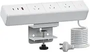 Desk Power Board with 65W USB, Haiaoyyds Aluminium Alloy Clamp Power Board - 3 Outlets, 3 USB Ports, 2M Cable, Desktop Mounted Power Strip with Switch for Home, Office, Workspace (White)