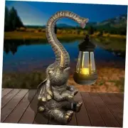 10.6 Inch Statue Elephant with Solar Outdoor Lights for Garden Decor，Lucky