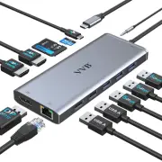 USB C Docking Station - Dual Monitor HDMI, DP, Ethernet, 100W PD, 5 USB, SD/TF