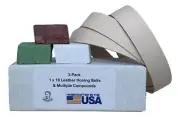 3 Pack 1" x 18" Leather Strop Belts with Green, White, and Brown Compounds
