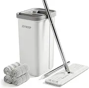 [JOYMOOP] Mop and Bucket Set with Wringer, Hands Free Flat Mops for Floor Cleaning, 60" Mop with 4 Reusable Microfiber Pads, Wet and Dry Use