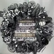Handmade 25" Halloween Large Wreath Black White Spooky One Of A Kind Unique