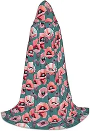 SKKNT Pastel Poppies Print Halloween Hooded Cloak Full Length Cape With Hood For Men And Women For Carnival
