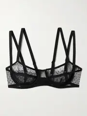 [Dolce & Gabbana] Dolce & Gabbana - Polka-dot Tulle And Chantilly Lace Underwired Soft-cup Balconette Bra - Black - 1 1 Black