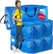 [AlexHome] Heavy Duty, Extra Large Packing Bags - Reusable Plastic Moving Totes, Clothes Storage Containers - Compatible with Ikea Frakta Cart (Blue, Set of 5)