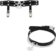 [CAMIXGQN] Women Leather Leg Garter Belt Collar Belt Star Garters Adjustable Leg Goth Rave Accessories