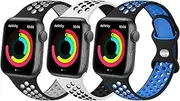 3 PACK Leonids Silicone Bands for Apple Watch Band 45mm 44mm 42mm 41mm 40mm 38mm, Soft Silicone Band Adjustable Two-Color Stitching Replacement Wristbands Straps for iWatch Series 9 8 7 6 5 4 3 2 1 SE Women Men