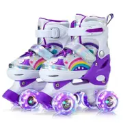 Skates Roller Kids Teens Adjustable 4 Light Up Wheels Size 33-37 Purple Fun Outdoor Activity Gift Exercise