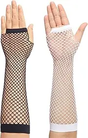 [LittleForBig] Cosplay 80s Lone Fishnet Gloves Fingerless For Women and Girls Fish Net Arm Sleeve 2 Pairs Set