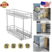 Pull-Out Spice Rack Organizer - 2 Tier chrome Cabinet Storage for Small Spaces