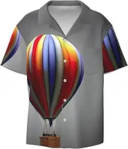 [YANYU] Hot Air Balloon Print Hawaiian Shirts Men Short Sleeve Button Down Cuban Collar Shirt Summer Beach Days
