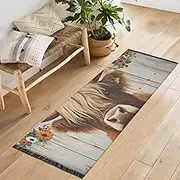 QGBYMX Washable Runner Rug Board Cow Flowers 2’ x 6’ Non Slip Kitchen Runner Rug for Hallways Entryway Patio Living Room Floor Carpet Runner- Soft Thin Mat for Family Pet