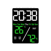 5.5 inch Digital Alarm Clock, Indoor Humidity and Temperature Measurement with LED Display, Adjustable Brightness Clock with Dual Alarms USB Input, Green