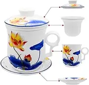Tea Talent Porcelain Tea Cup with Infuser Lid and Saucer Sets - Chinese Jingdezhen Ceramics Coffee Mug Teacup Loose Leaf Tea Brewing System for Home Office