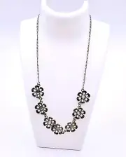 Cateye Necklace Pave Flower Linked 16 in Silver Toned 8530S FA6 DCK New with Tag