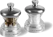 Cole & Mason H302418 Button Salt and Pepper Mills | Precision+ | Stainless Steel/Acrylic | 65mm | Mill Set | Includes 2 x Salt and Pepper Grinders | Lifetime Mechanism Guarantee, Clear/Silver