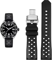 [London Craftwork] Rubber Strap fit Tag Heuer MONACO CARRERA FORMULA 1 Watch 22mm Black Butterfly Clasp