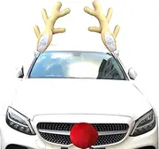 Car Reindeer Antlers | Decorations Set for Car with Reindeer and Red Nose - Auto Holiday Accessories Decoration Kit for Car SUV Van Truck, Car Decor Astray