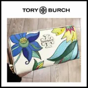Tory Burch Flower Multi Floral Zip Continental Wallet White Thea Applique New