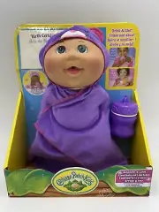 Cabbage Patch Kids Swaddle’n Love, Drink & Wet Brown Hair Purple Soft Blanket