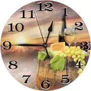 White Wine with Barrel Wall Clock Battery Operated Silent round Clock Wall Decor