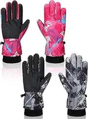 [Geyoga] 2 Pairs Kids Thicken Snow Mittens Unisex Waterproof Ski Mitten Winter Warm Comfortable Mittens for Kids
