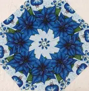 16 9.5" Blue Poinsettia & Ornament #1 Stack 'n Whack Quilt Blocks Kaleidoscope
