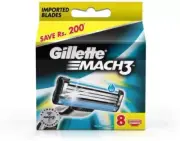 GILLETTE Mach 3 Manual Shaving Razor Blades (Cartridge) 8s pack (Pack of 8)