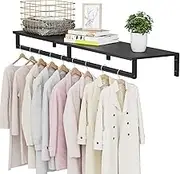 Wall Mounted Clothes Rack with Top Shelf, 46.5'' Industrial Clothing Rack Heavy Duty, Metal Shelf with Hanging Rod, Garment Rack Laundry Room Shelves, Space Saving