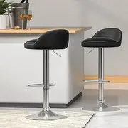 [Artiss] Bar Stools Stool Set of 2 Adjustable Kitchen Swivel Counter Barstools Dining Chair Gas Lift Leather Black in 53-74cm Seat Height Floor for Home Bar Dining Room Cafe Outdoor Indoor