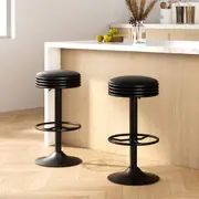 2 x PU Leather Swivel Backless Barstools - Black