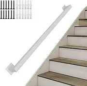 White Square Handrail Metal Bannister Handrail for Stairs Non-Slip Industrial Galvanized Iron Balustrade Wall Mount Staircase Railing(3.3ft/100cm)