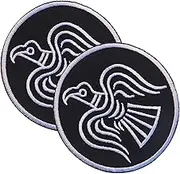 2 PCS AliPlus Viking Patches Viking Raven Patch Odin Raven Crow Patch Embroidered Patches Tactical Morale Patch Hook and Loop(Black White)