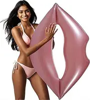Giant Pink Lips Pool Float – 46 x 30 Inch Adult Water Lounger Large Pool Float Inflatable Mouth Print Floating Row Water Toy Rest Swimming Pool Float